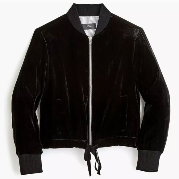 J. Crew Jackets & Blazers - J. Crew Black Velvet Bomber Jacket With Pockets Size Large